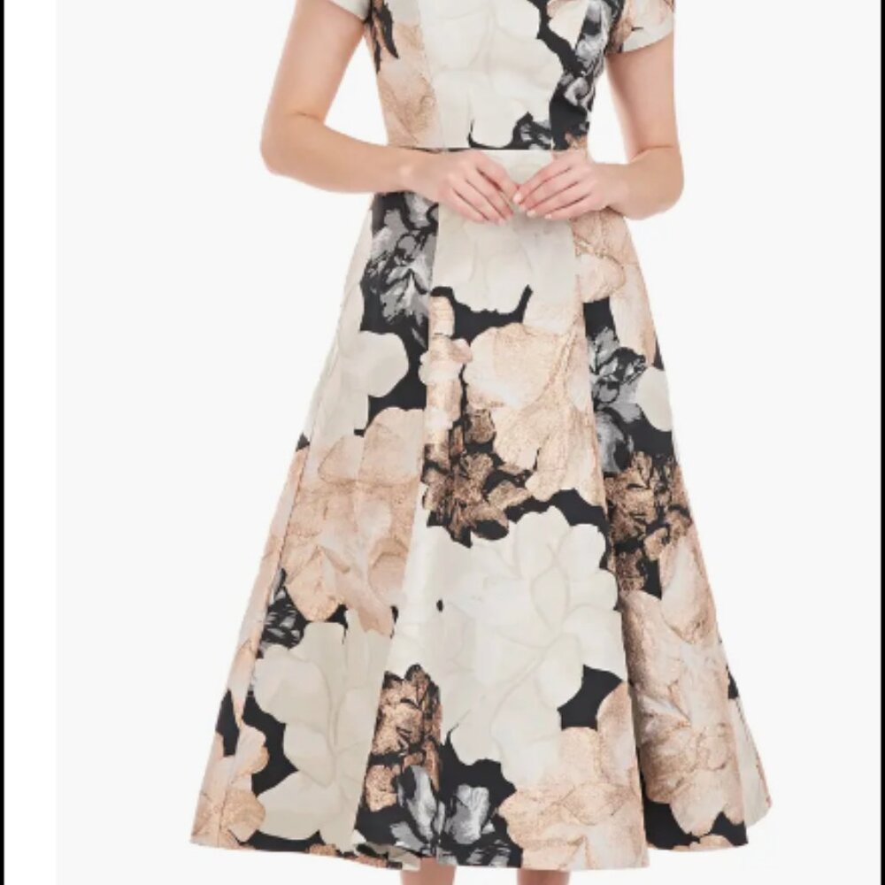 Hollis Metallic Floral Cocktail Midi Dress-Kay Unger